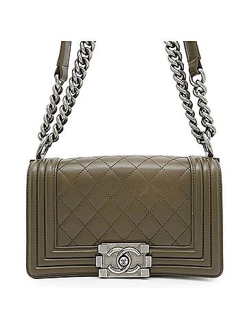 Chanel Boy  Khaki Leather Shoulder Bag (view 1)
