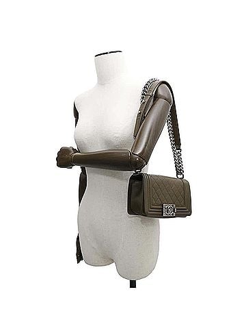 Chanel Boy  Khaki Leather Shoulder Bag (view 2)