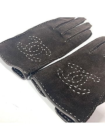 Chanel Brown Suede Leather Warm Gloves (view 2)
