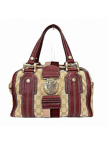 Gucci Beige Red Color Canvas Leather Handbag (view 1)