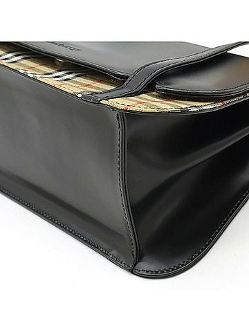 Burberry Beige Black Red Color Canvas Leather Handbag (view 2)