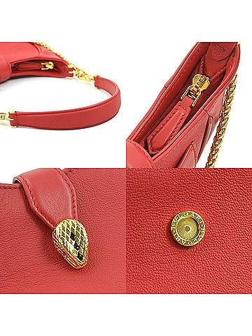 Bvlgari Red Color Leather Handbag Shoulder Bag (view 2)