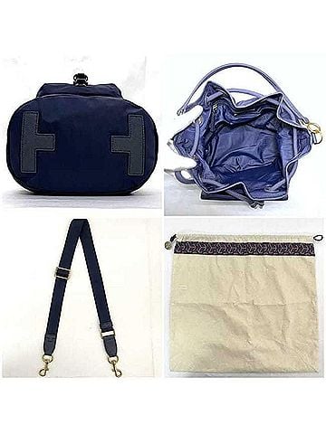 Tory Burch Navy Nylon Leather Handbag Shoulder Bag (view 2)