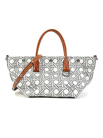 Tory Burch Brown White Nylon Canvas Leather Handbag Shoulder Bag (view 1)
