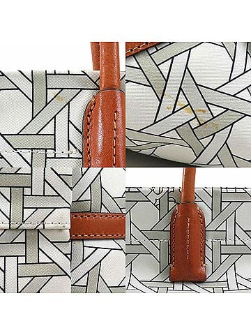 Tory Burch Brown White Nylon Canvas Leather Handbag Shoulder Bag (view 2)