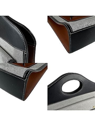 Burberry Black Gray Canvas Leather Handbag Shoulder Bag (view 2)