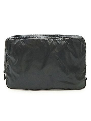 Bottega Veneta Black Dark Brown Nylon Leather Clutch Bag Pouch (view 1)