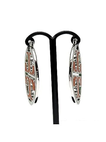 Tory Burch Brown Red Color Silver Leather Metal Stud Earrings (view 2)