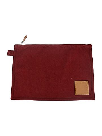 Hermès Bordeaux Cotton Canvas Leather Clutch Bag Pouch (view 1)