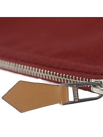 Hermès Bordeaux Cotton Canvas Leather Clutch Bag Pouch (view 2)