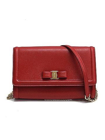 Salvatore Ferragamo Red Color Leather Clutch Bag Shoulder Bag (view 1)