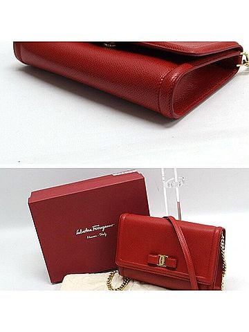 Salvatore Ferragamo Red Color Leather Clutch Bag Shoulder Bag (view 2)