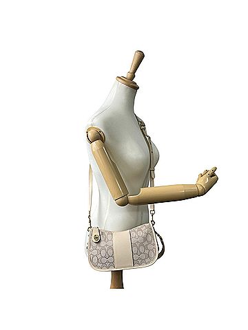 Coach Beige Gray Canvas Leather Handbag Shoulder Bag (view 2)