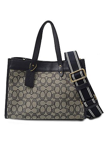 Coach Signature Gray Navy Canvas Leather Handbag Shoulder Bag (view 1)