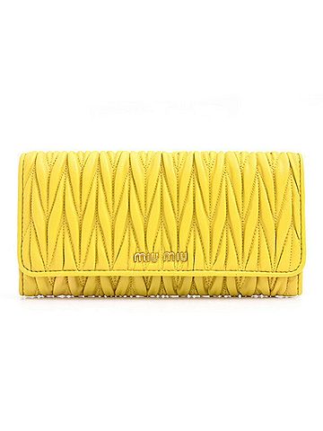 Miu Miu Matelasse Mustard Yellow Leather Long Wallet (Bi-Fold) (view 1)
