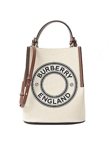Burberry Brown White Cotton Leather Handbag Shoulder Bag (view 1)