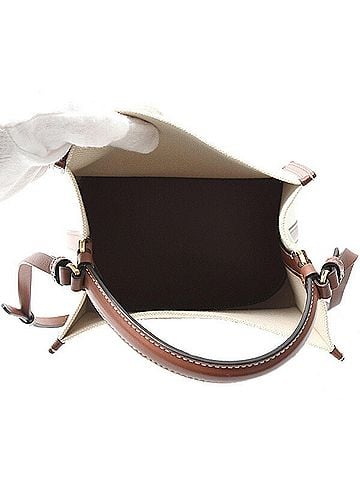 Burberry Brown White Cotton Leather Handbag Shoulder Bag (view 2)