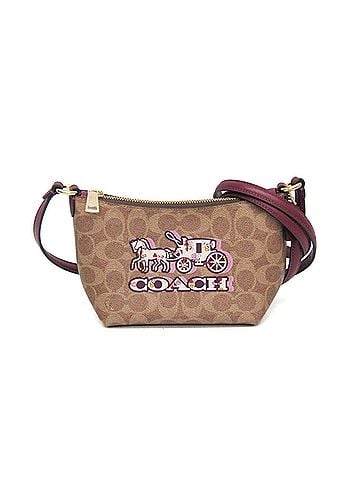 Coach Signature Beige Brown Purple Leather Pvc Shoulder Bag (view 1)