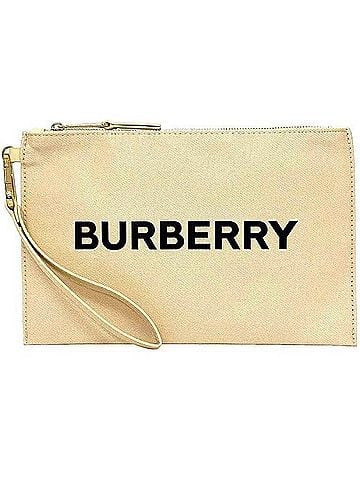 Burberry Beige Cream Gold Canvas Leather Clutch Bag Pouch (view 1)