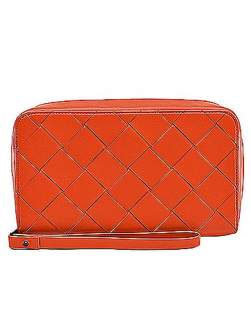 Bottega Veneta Orange Leather Clutch Bag (view 1)