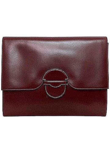 Hermès Bordeaux Leather Clutch Bag (view 1)