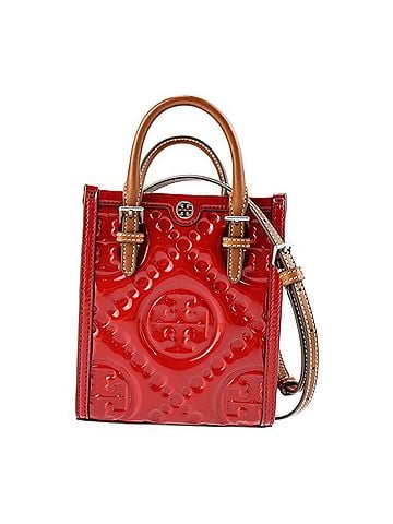 Tory Burch Brown Red Color Patent Leather Handbag Shoulder Bag (view 1)