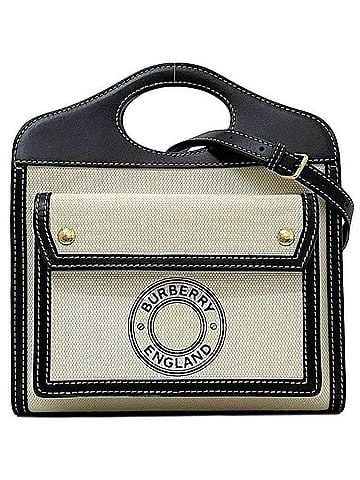 Burberry Black White Canvas Leather Handbag (view 1)