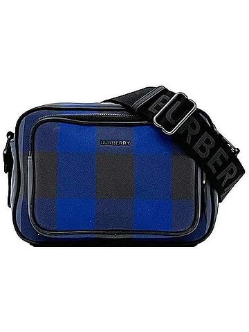 Burberry Black Blue Canvas Leather Shoulder Bag (view 1)