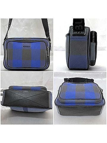 Burberry Black Blue Canvas Leather Shoulder Bag (view 2)