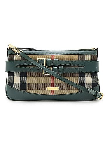 Burberry Beige Green Canvas Leather Clutch Bag Pochette Shoulder Bag (view 1)