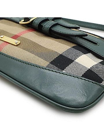 Burberry Beige Green Canvas Leather Clutch Bag Pochette Shoulder Bag (view 2)