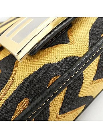 Fendi Baguette Black Yellow Canvas Leather Handbag (view 2)