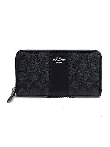 Coach Black Charcoal Gray Coated Canvas Long Wallet (Bi-Fold) (view 1)