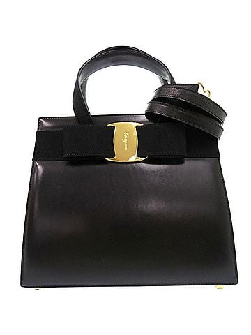 Salvatore Ferragamo Black Leather Handbag Shoulder Bag (view 1)