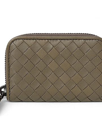 Bottega Veneta Intrecciato Gray Khaki Intrecciato Coin Purse/Coin Case (view 1)
