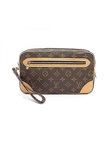 Louis Vuitton Brown Coated Canvas Leather Clutch Bag (view 1)