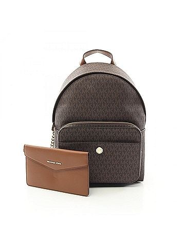 Michael Kors Brown Coated Canvas Leather Backpack (view 1)