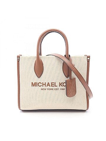 Michael Kors Brown Ivory Canvas Leather Handbag (view 1)
