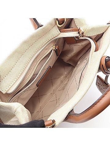 Michael Kors Brown Ivory Canvas Leather Handbag (view 2)