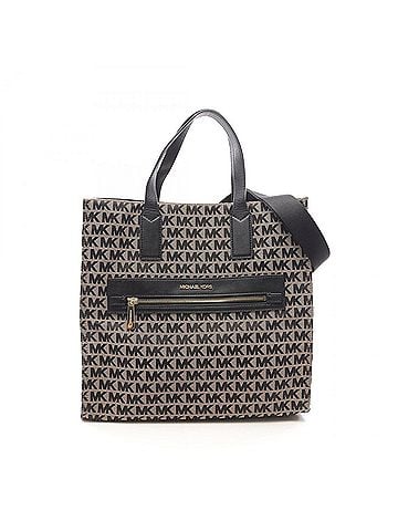 Michael Kors Beige Black Canvas Leather Tote Bag (view 1)