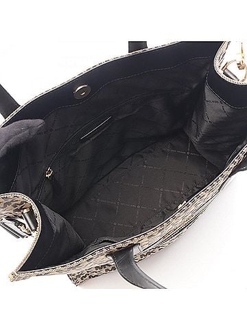 Michael Kors Beige Black Canvas Leather Tote Bag (view 2)
