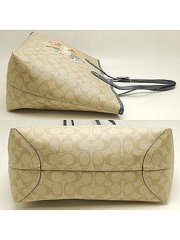 Coach Beige Navy Coated Canvas Leather Tote Bag (view 2)