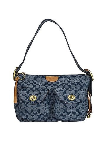 Coach Navy Canvas Leather Shoulder Bag (view 1)