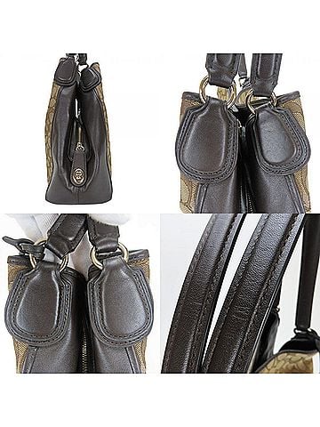 Coach Brown Dark Brown Canvas Leather Tote Bag (view 2)