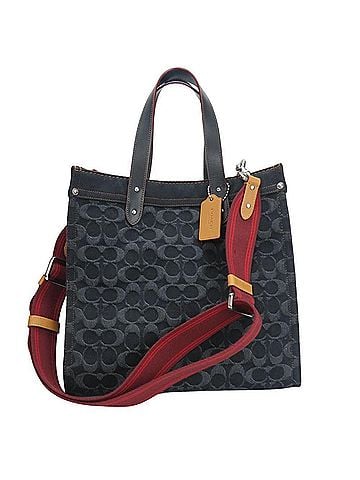 Coach Black Denim Leather Tote Bag (view 1)