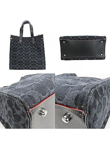 Coach Black Denim Leather Tote Bag (view 2)