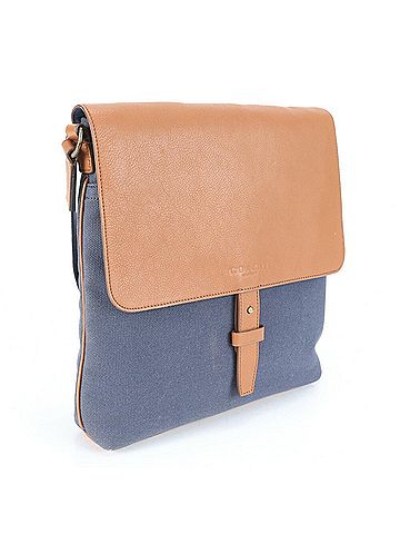Coach Brown Navy Leather Canvas Shoulder Bag Tote Bag (view 2)