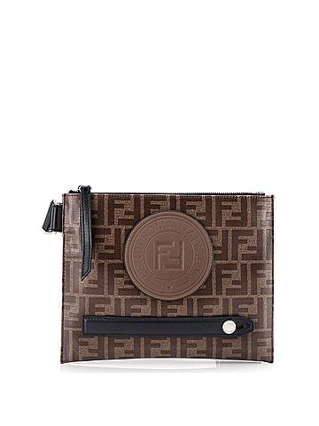 Fendi FF Logo Stamp Flat Messenger Bag Zucca Coated Canvas Small (view 1)