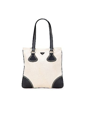 Prada Vitello Trimmed Canvas Canapa Tote (view 1)