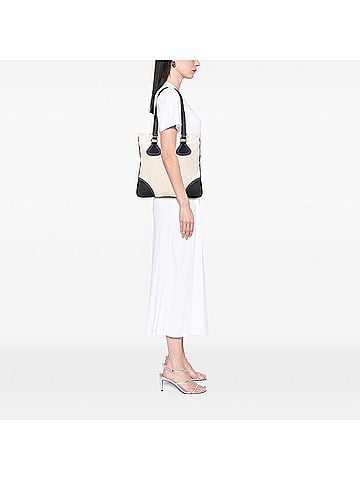 Prada Vitello Trimmed Canvas Canapa Tote (view 2)